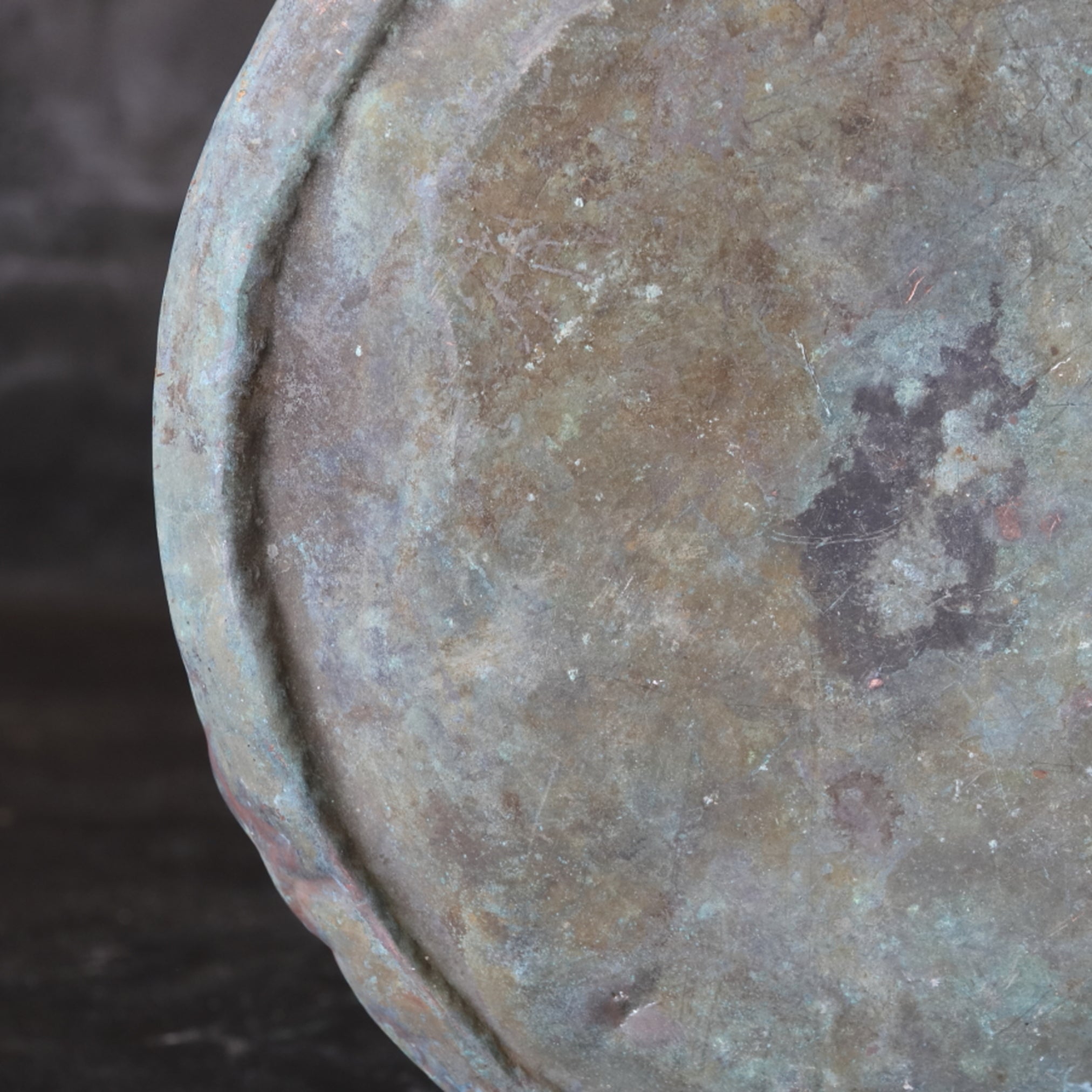 Rusty and withered green bronze bowl brazier