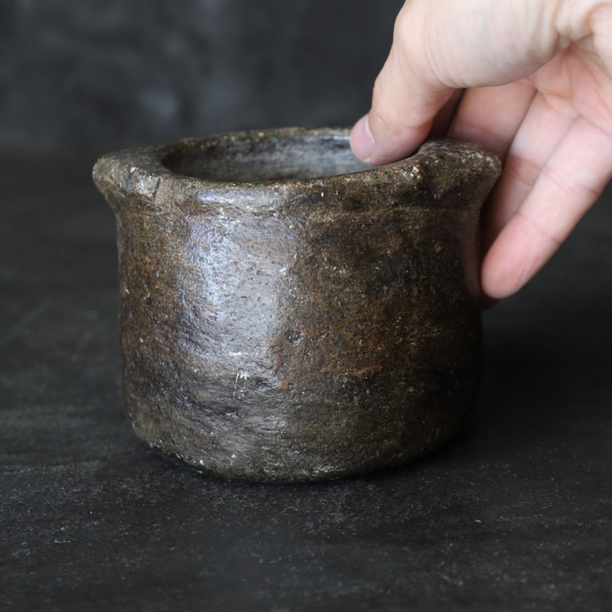 Hollowed jar of talc