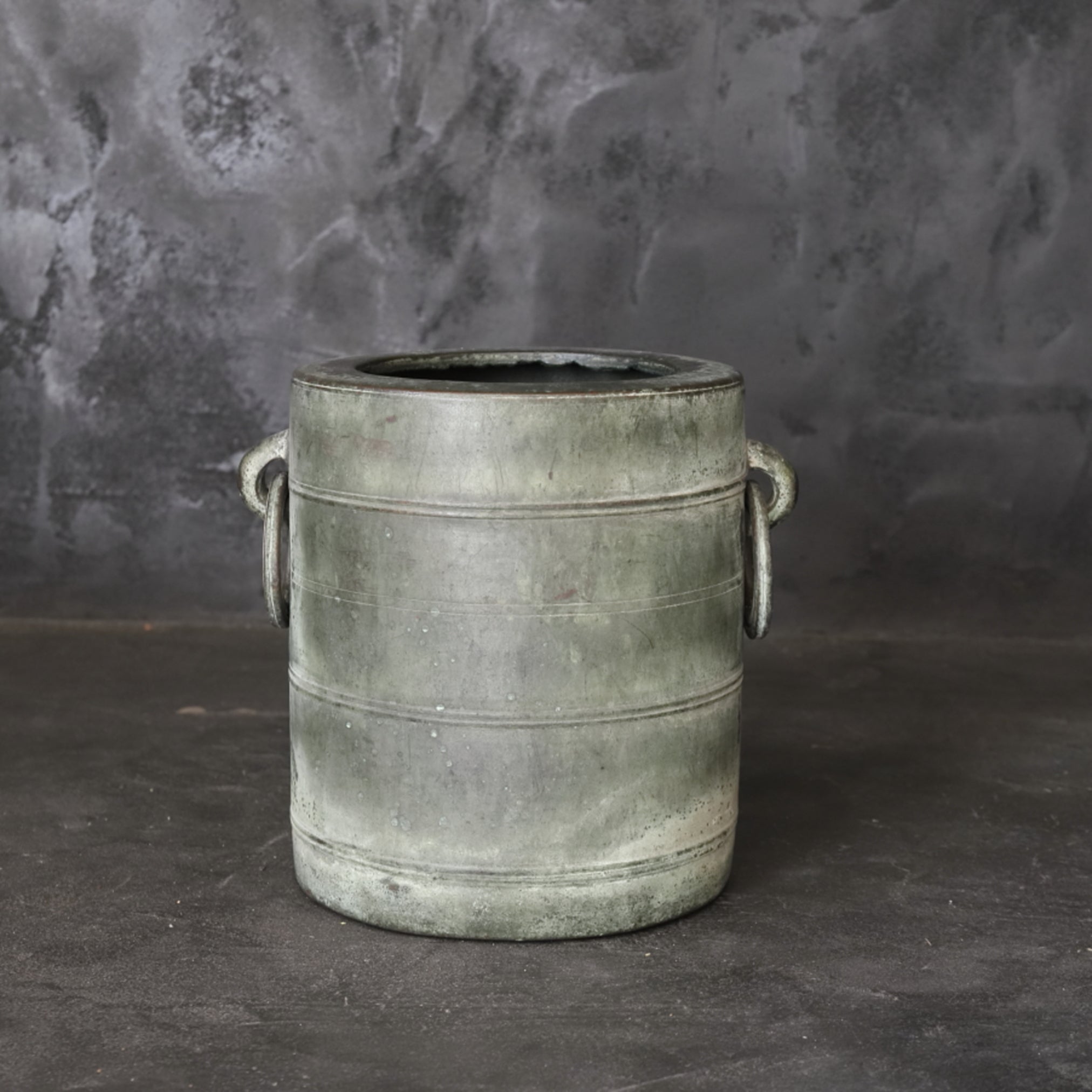 Verdigris Bronze imitation Bamboo bowl with ring Flower vase/Brazier Qing Dynasty/1616-1911CE