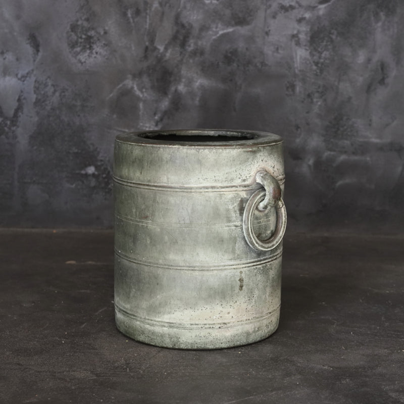 Verdigris Bronze imitation Bamboo bowl with ring Flower vase/Brazier Qing Dynasty/1616-1911CE