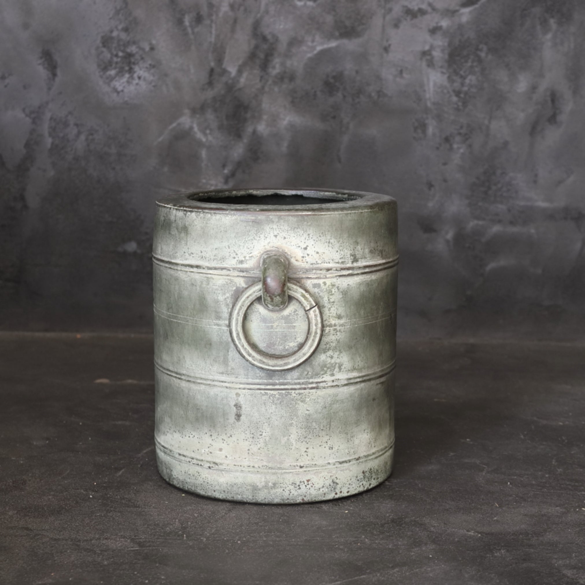 Verdigris Bronze imitation Bamboo bowl with ring Flower vase/Brazier Qing Dynasty/1616-1911CE