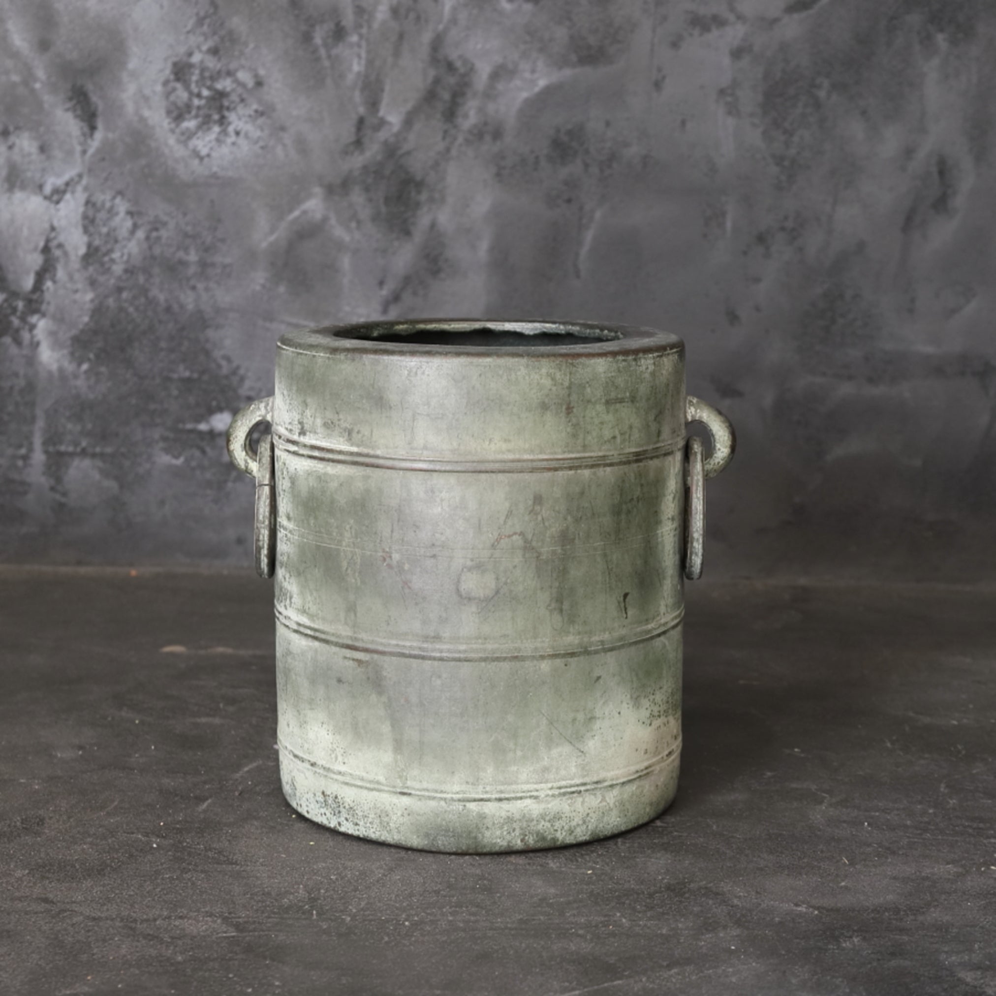 Verdigris Bronze imitation Bamboo bowl with ring Flower vase/Brazier Qing Dynasty/1616-1911CE