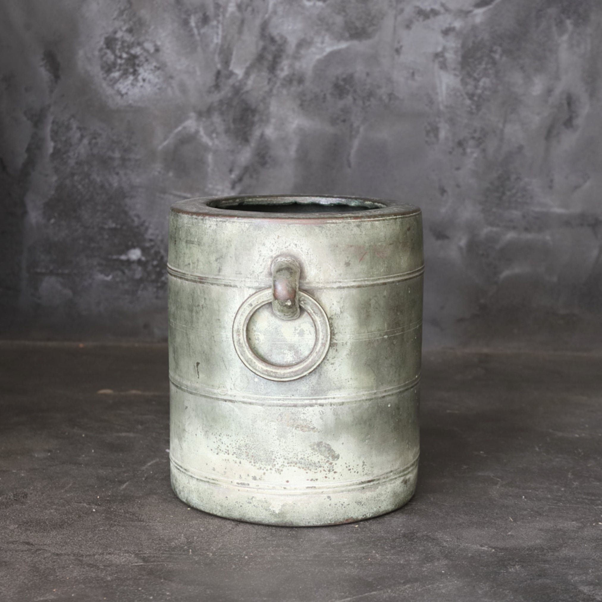 Verdigris Bronze imitation Bamboo bowl with ring Flower vase/Brazier Qing Dynasty/1616-1911CE