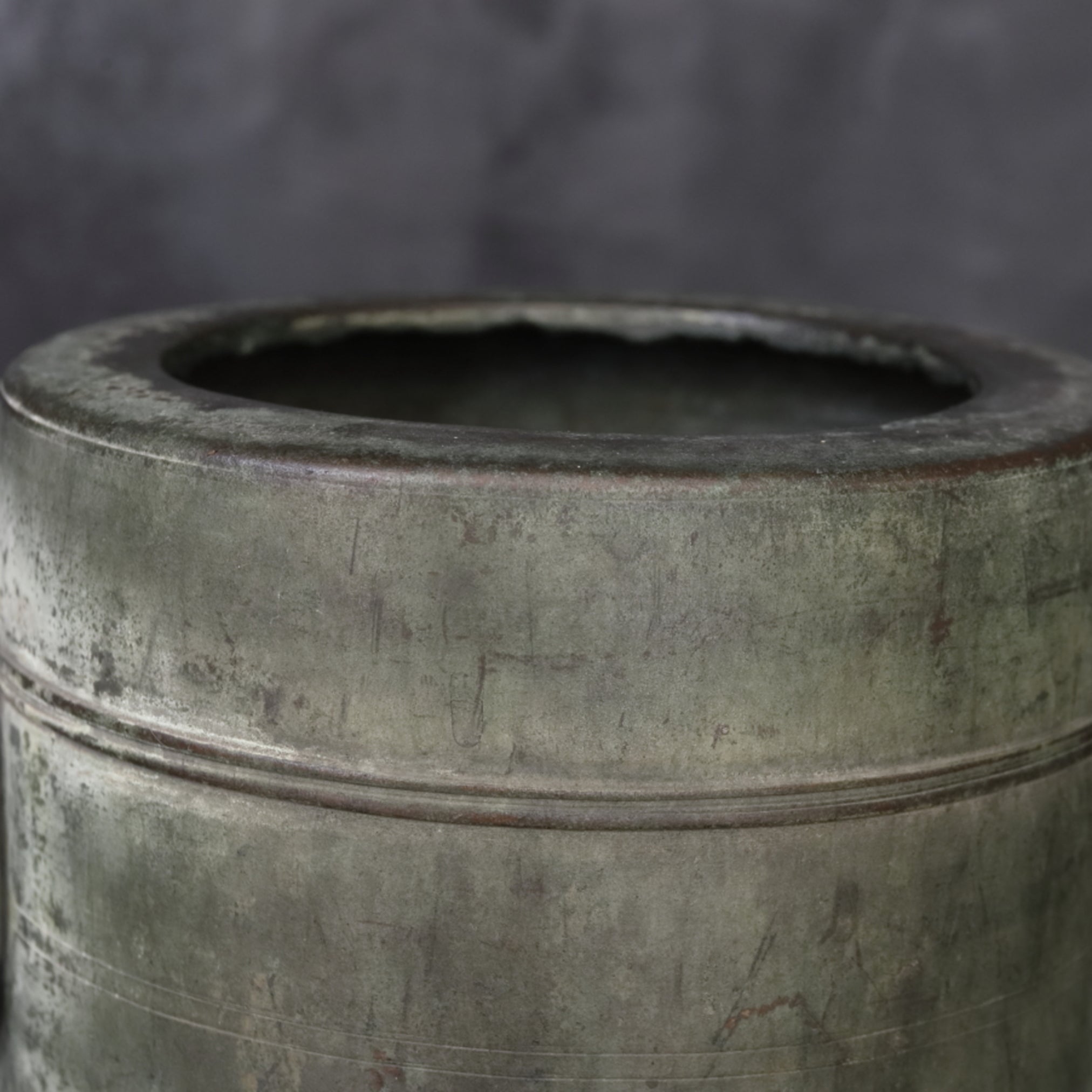 Verdigris Bronze imitation Bamboo bowl with ring Flower vase/Brazier Qing Dynasty/1616-1911CE