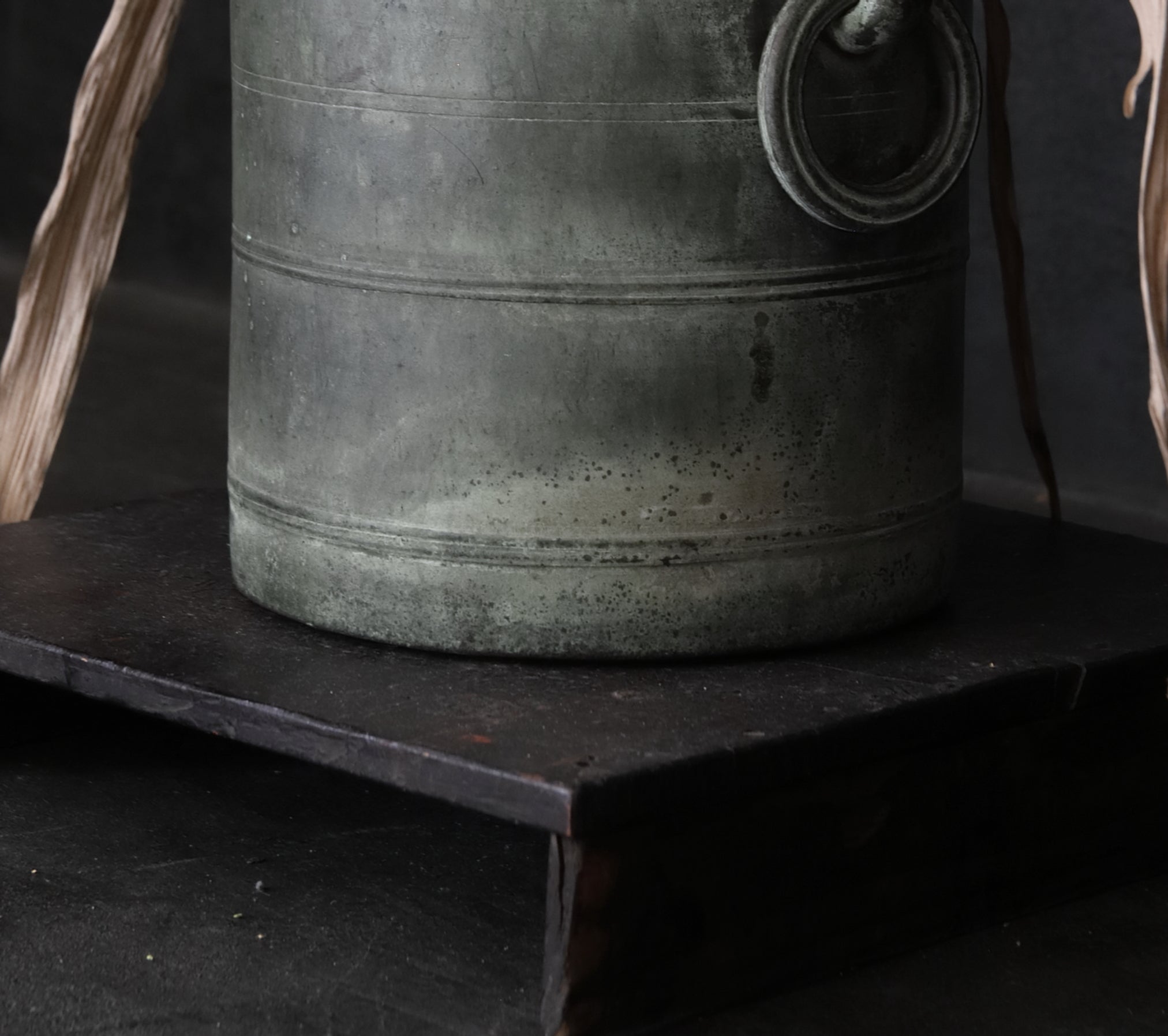 Verdigris Bronze imitation Bamboo bowl with ring Flower vase/Brazier Qing Dynasty/1616-1911CE