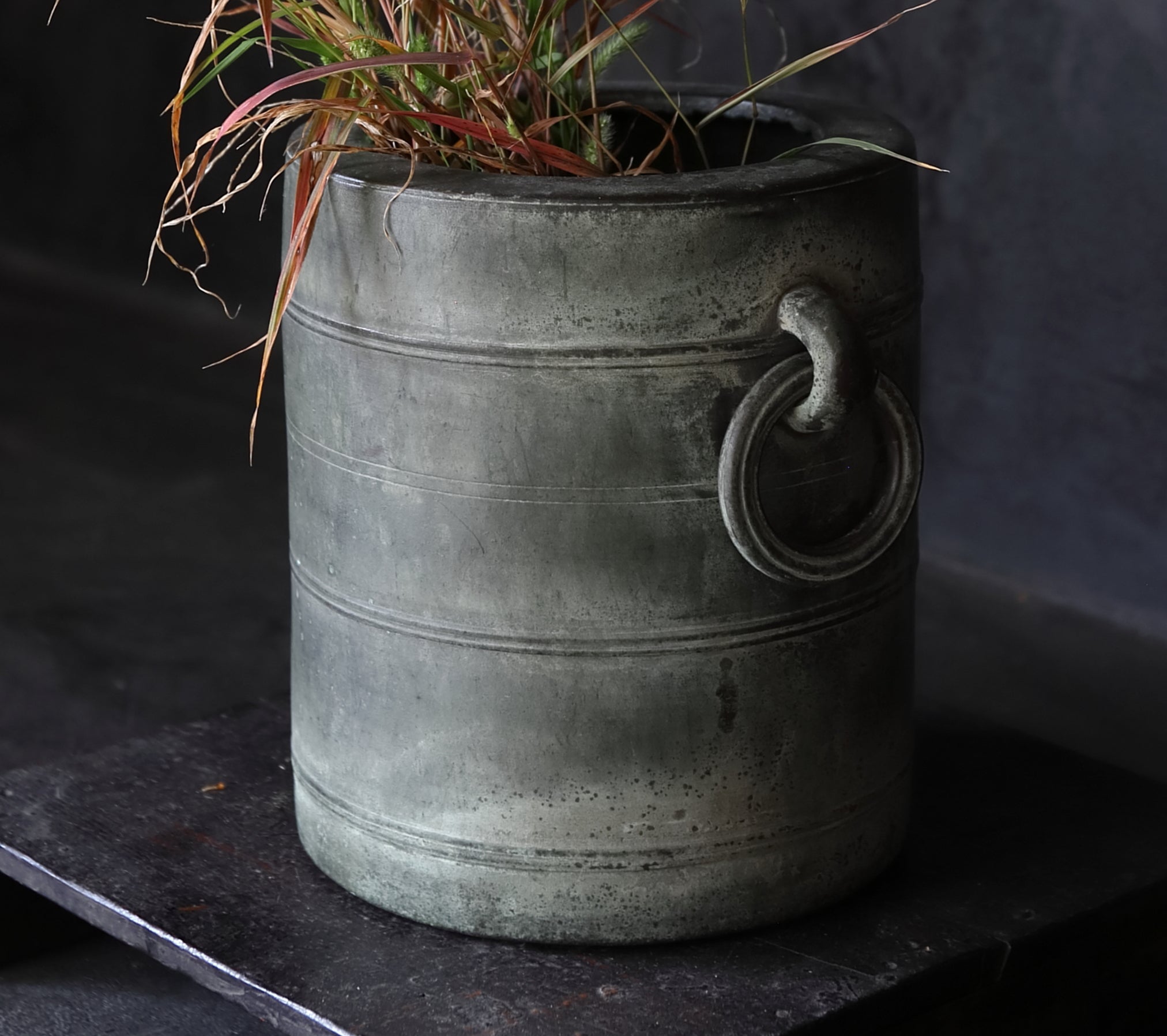 Verdigris Bronze imitation Bamboo bowl with ring Flower vase/Brazier Qing Dynasty/1616-1911CE