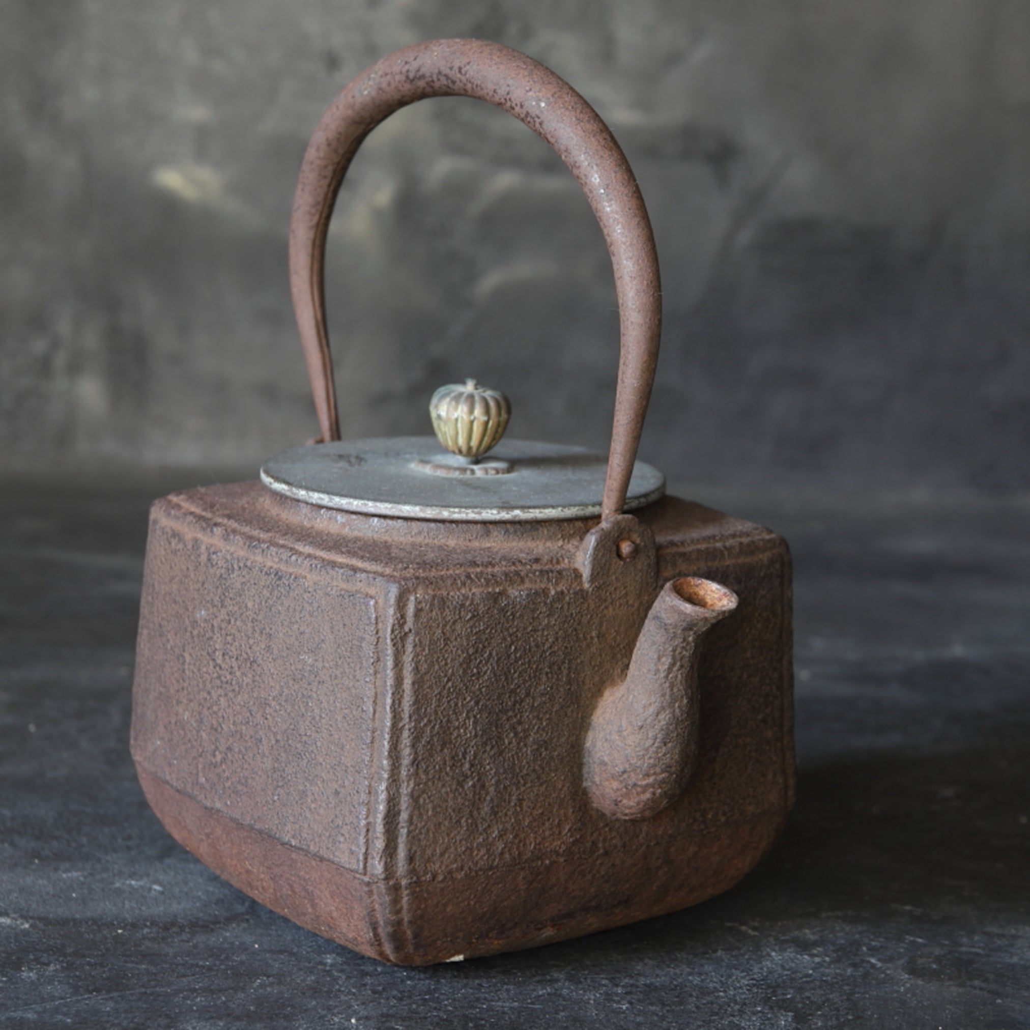 Old iron kettle with open lid