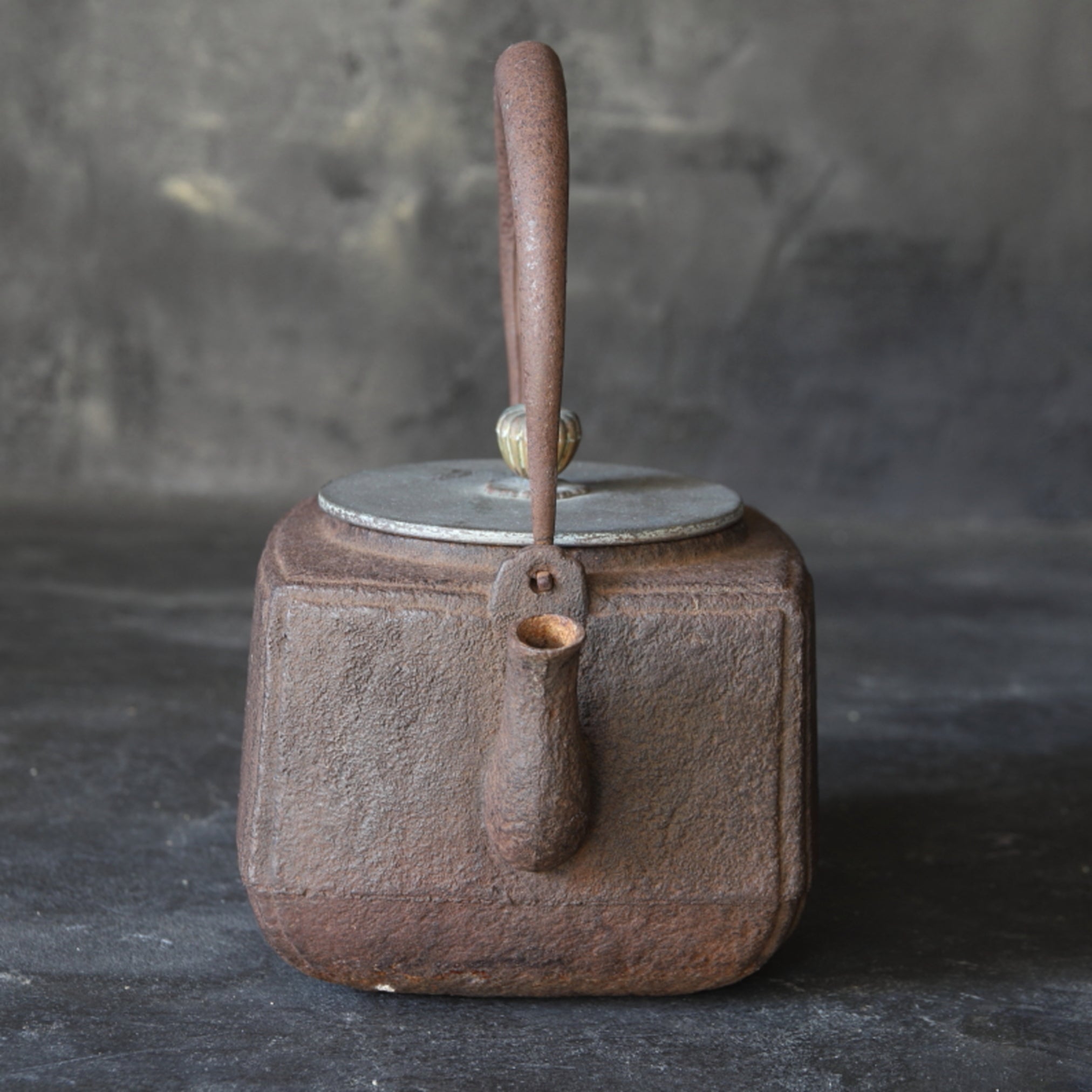 Old iron kettle with open lid