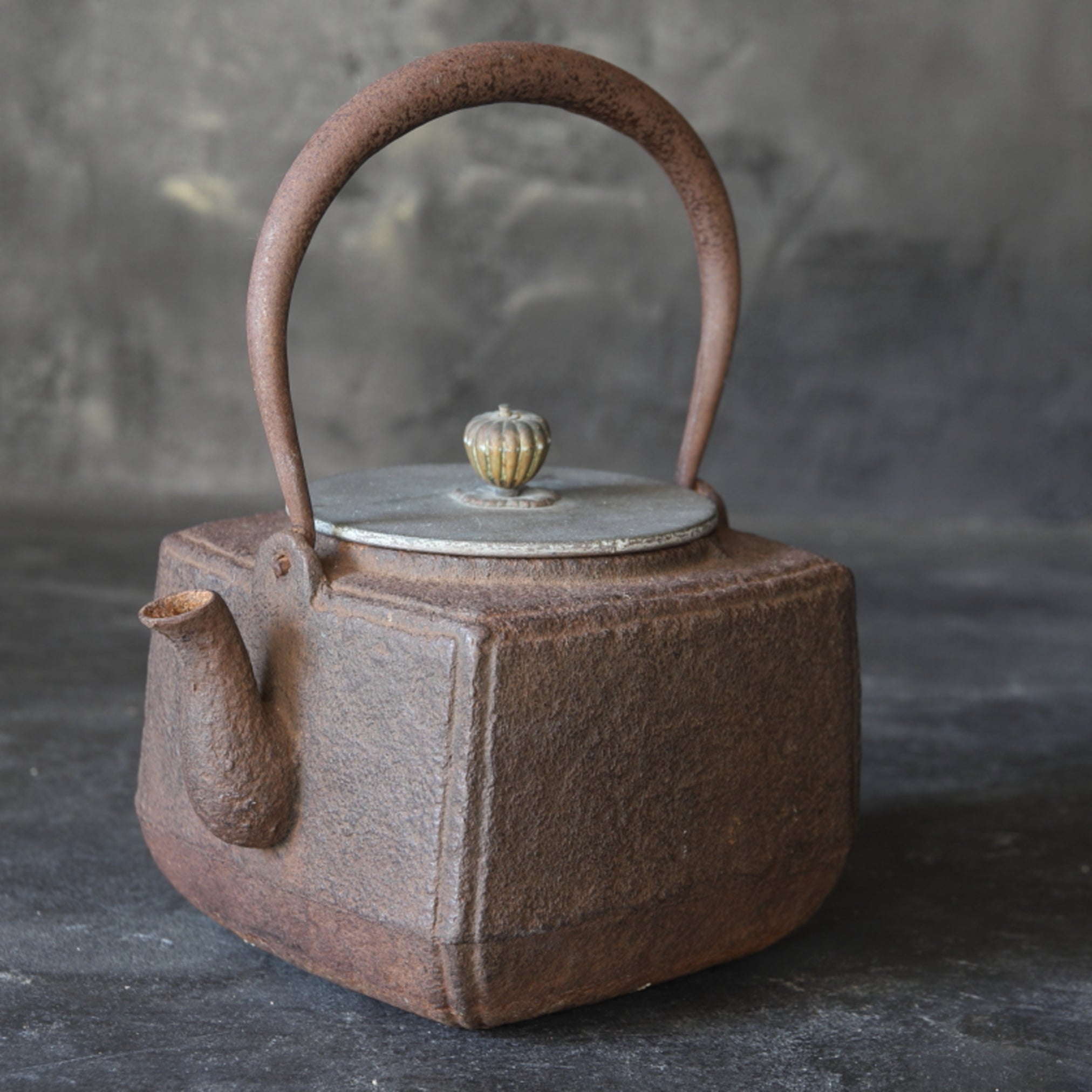 Old iron kettle with open lid