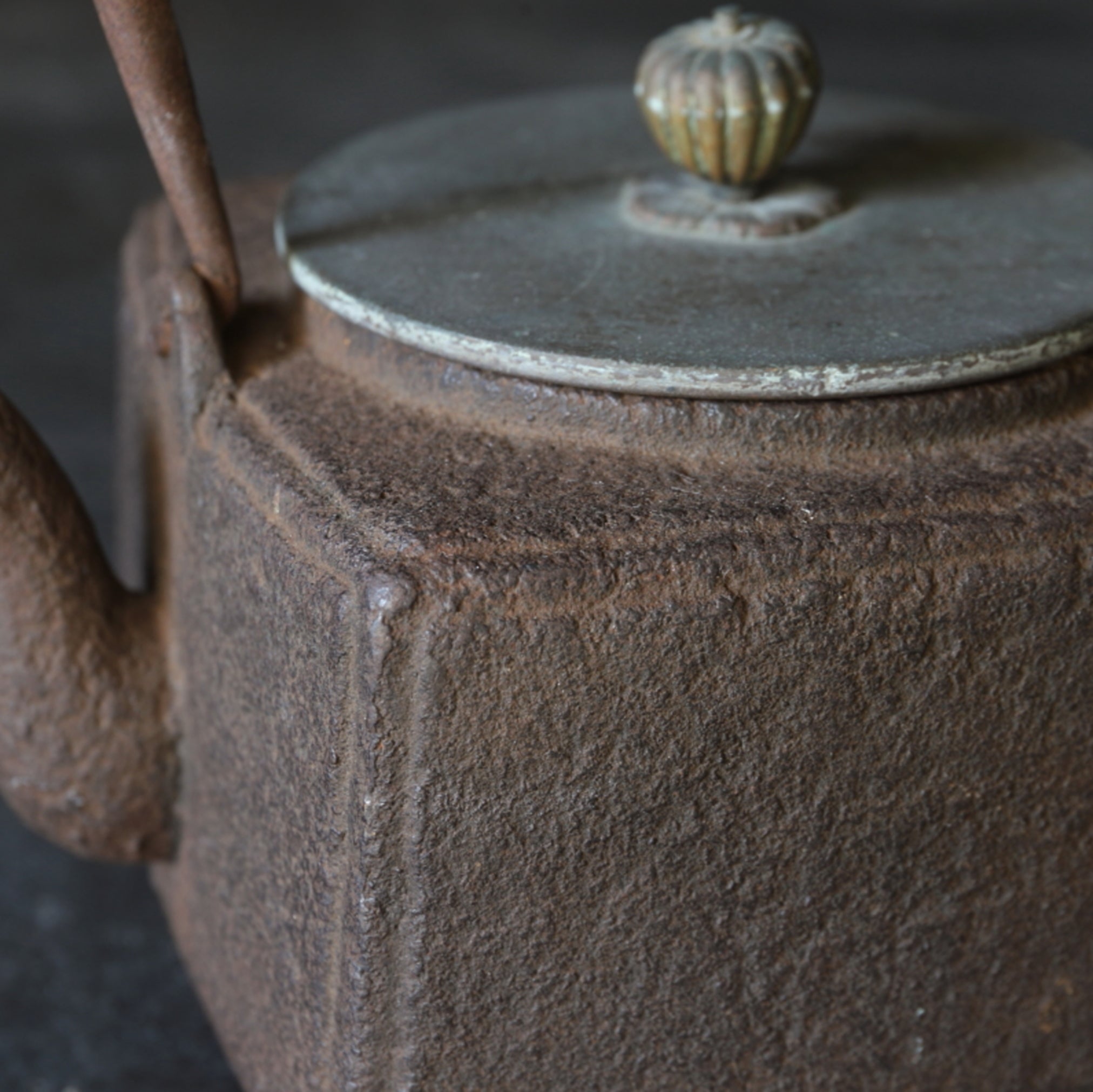 Old iron kettle with open lid