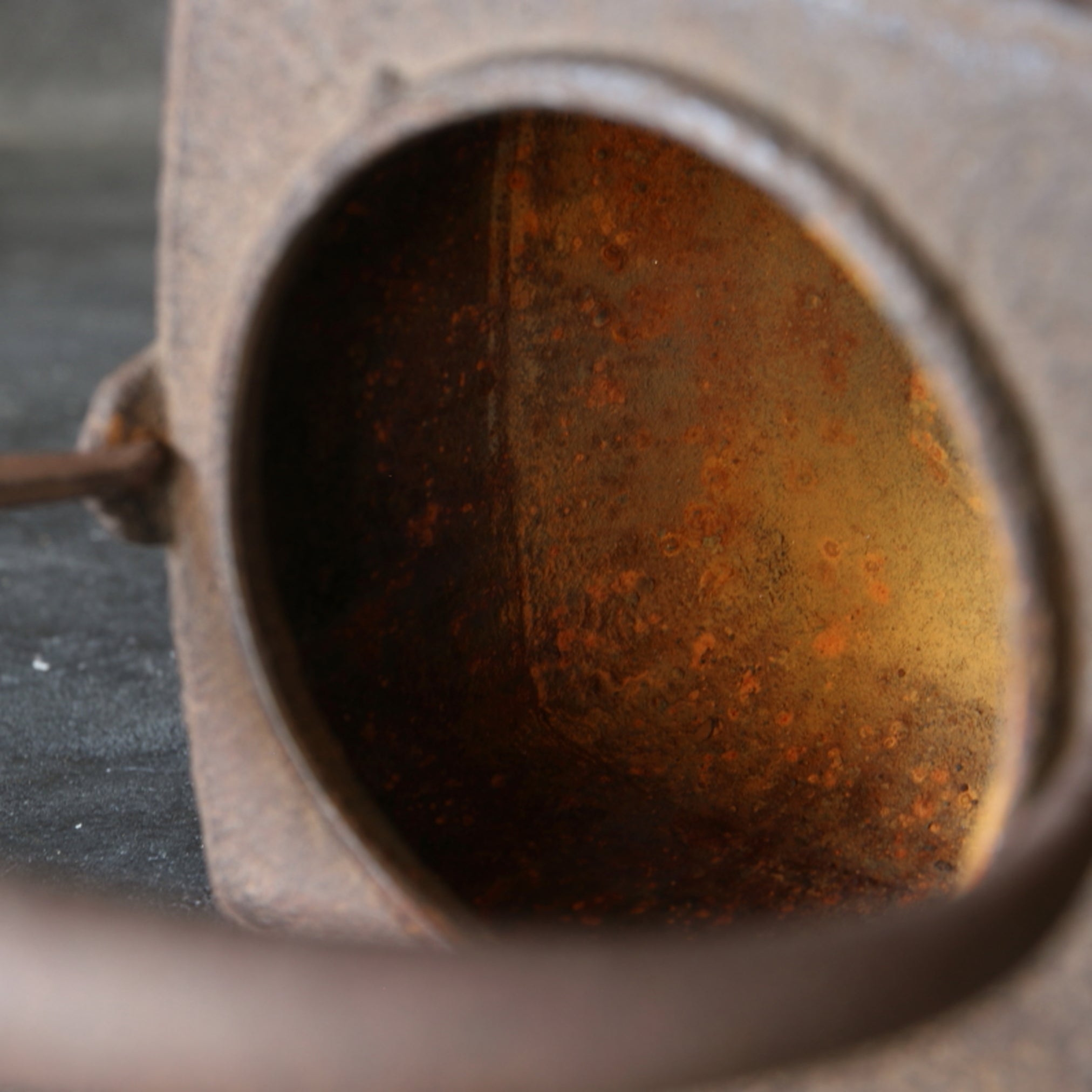 Old iron kettle with open lid