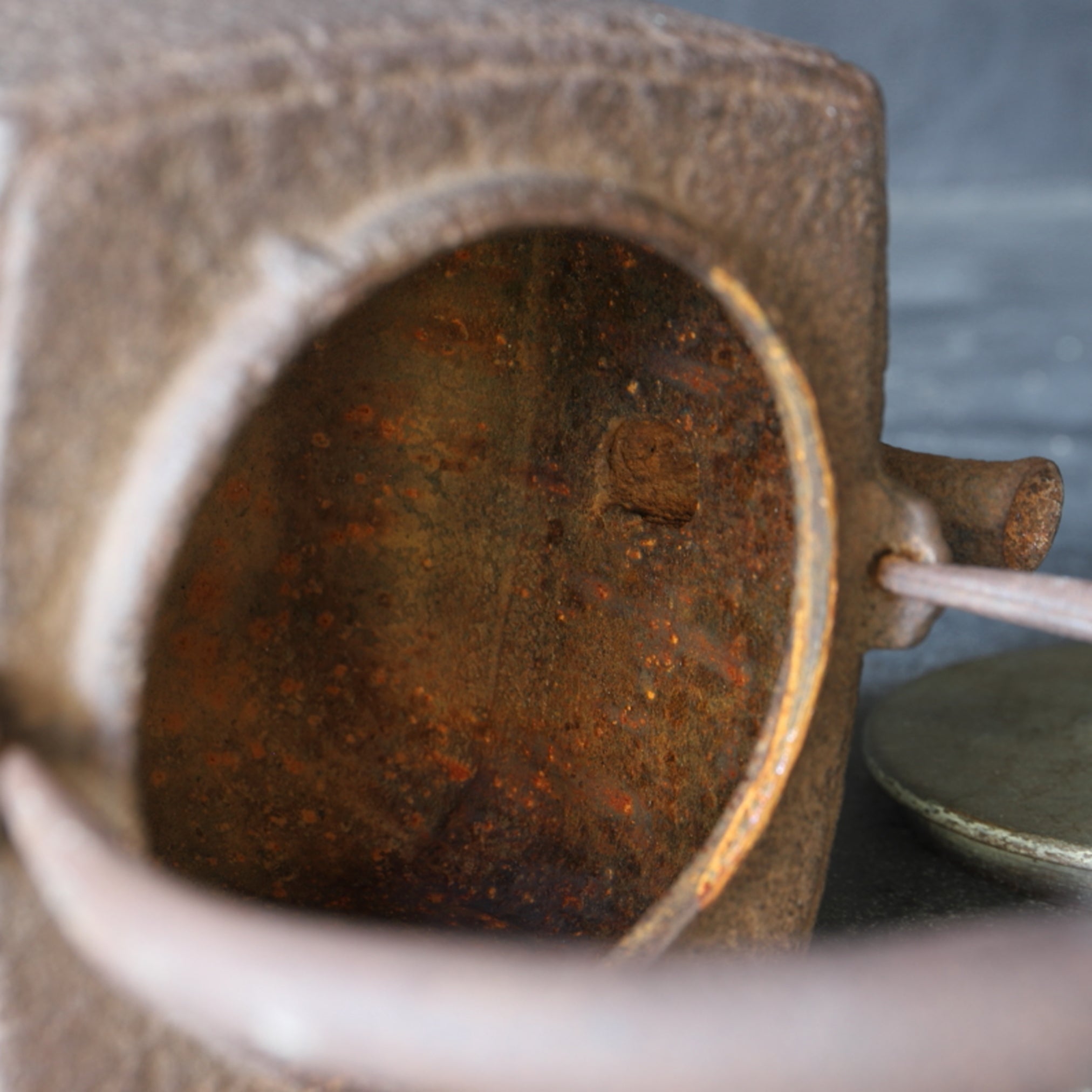 Old iron kettle with open lid