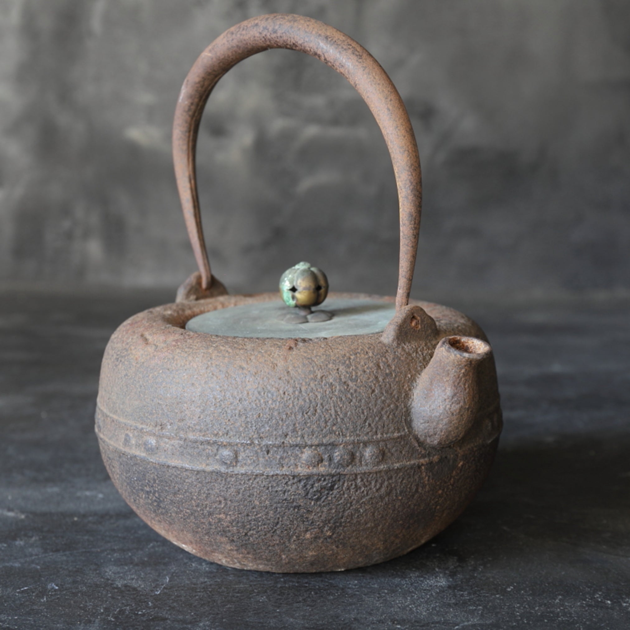 Antique Iron kettle with open lid