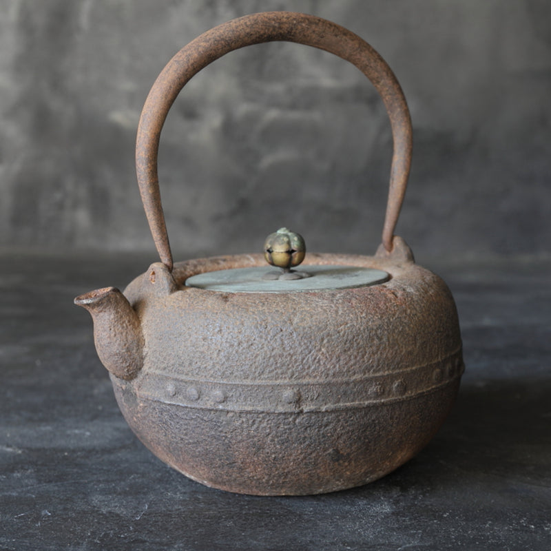 Antique Iron kettle with open lid