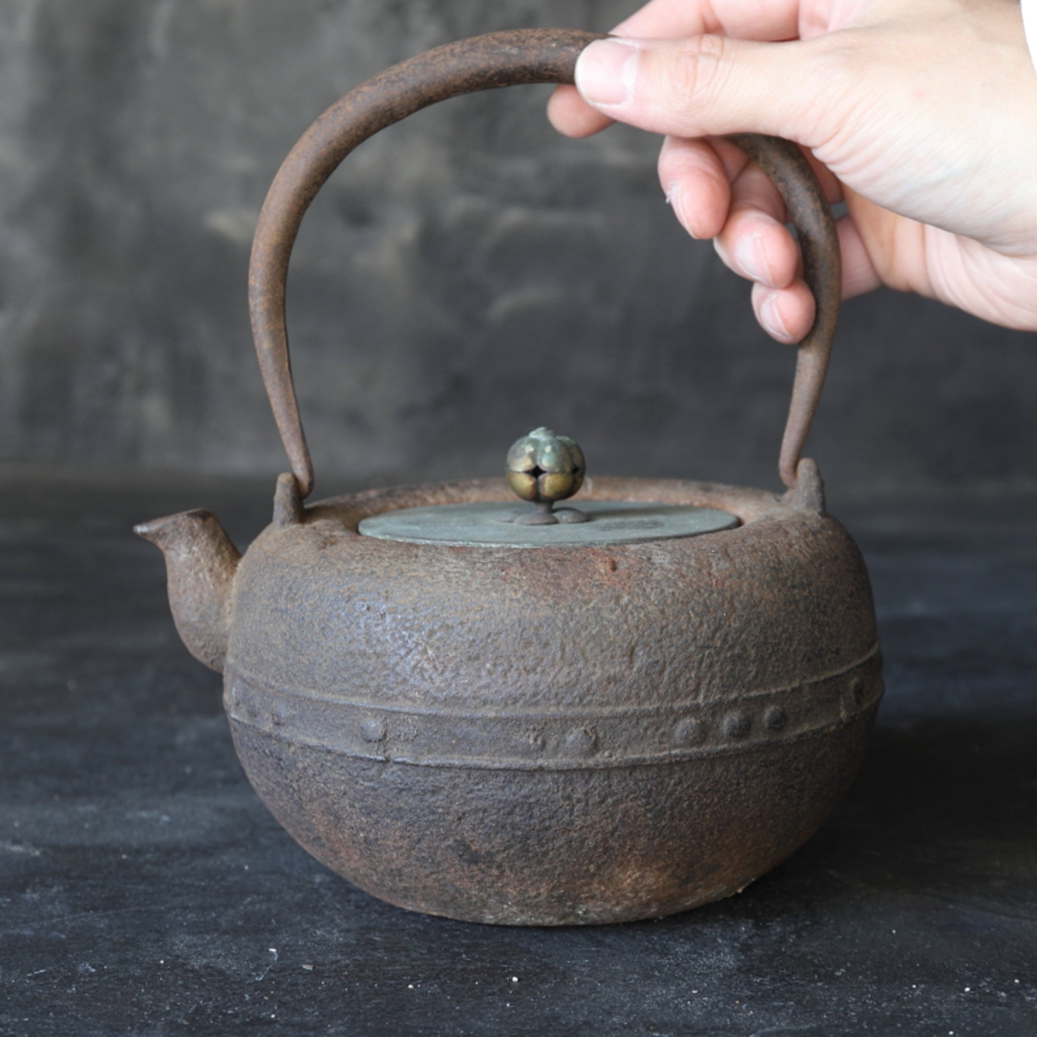 Antique Iron kettle with open lid