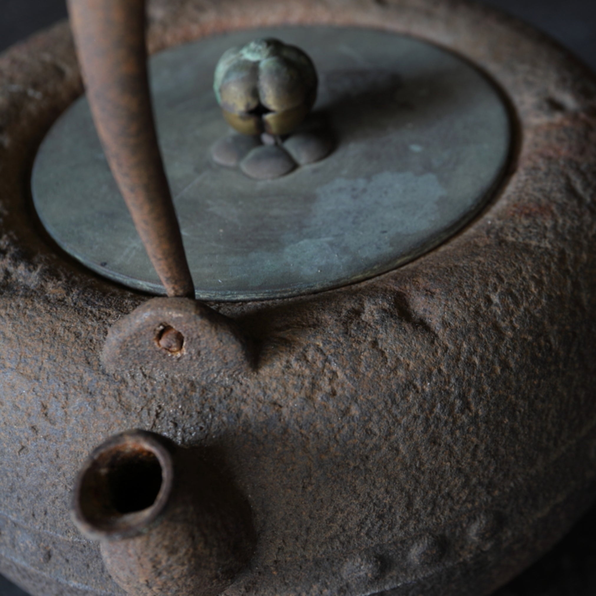 Antique Iron kettle with open lid