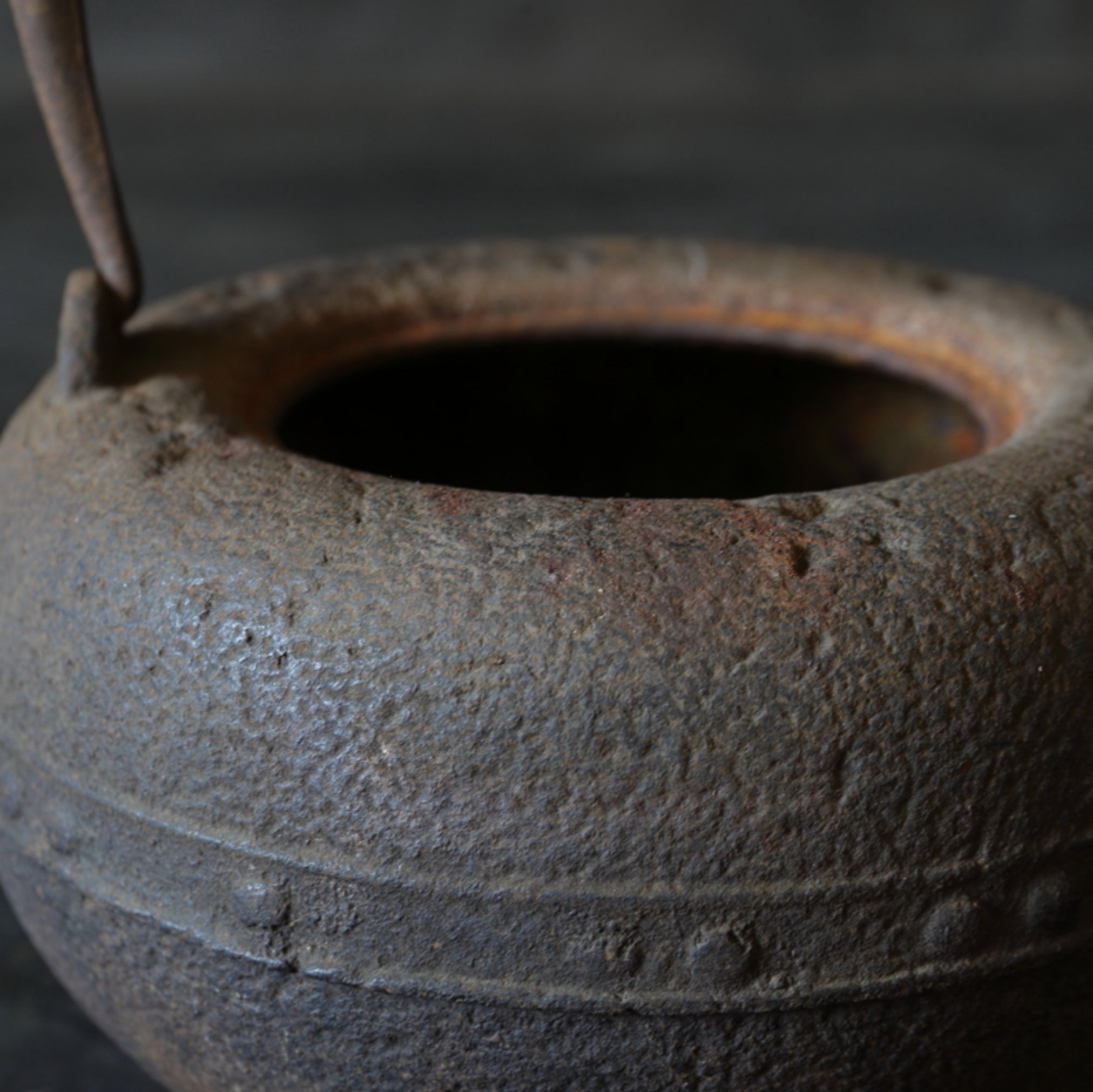 Antique Iron kettle with open lid