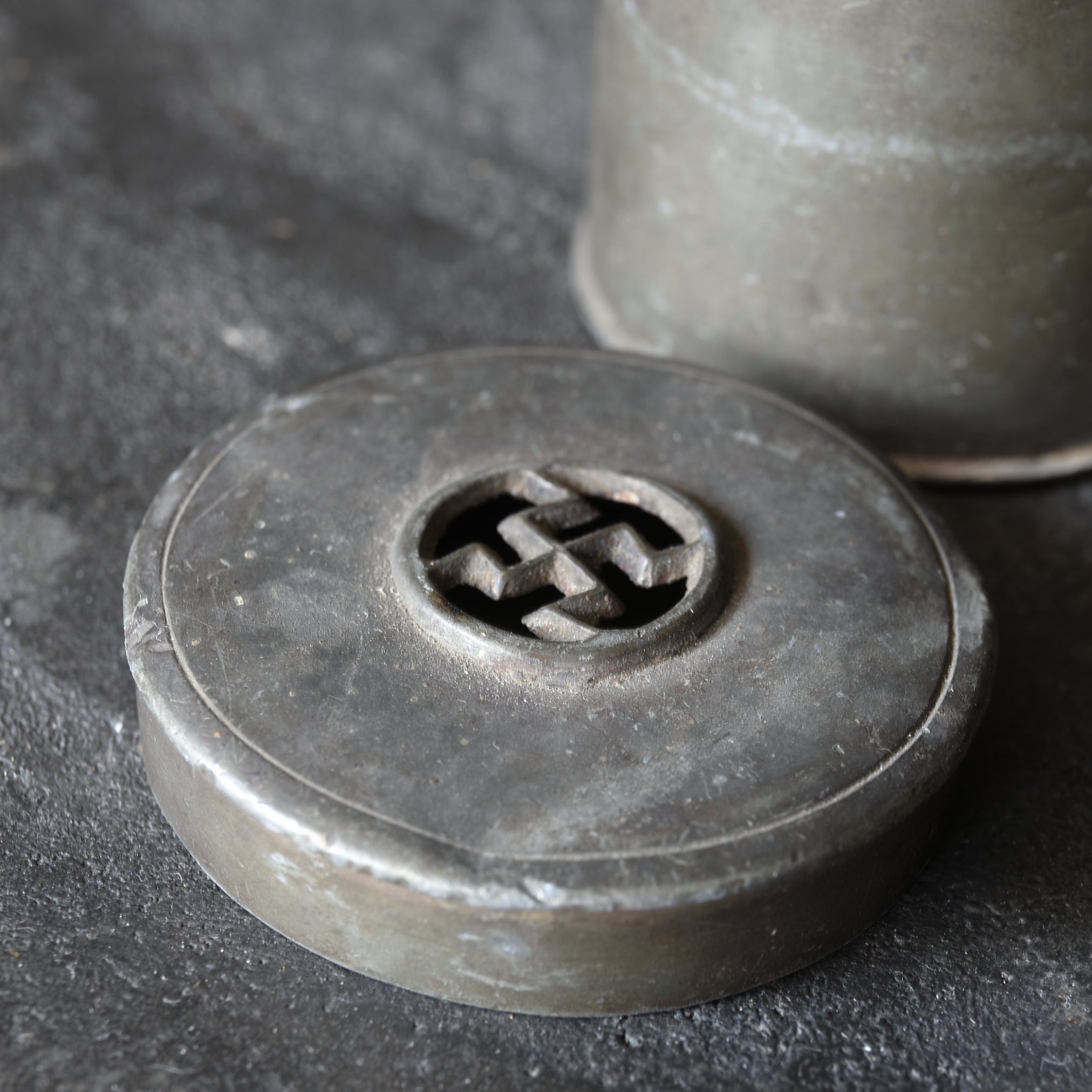 Chinese Antique tin incense case with swastika design Qing Dynasty/1616-1911CE