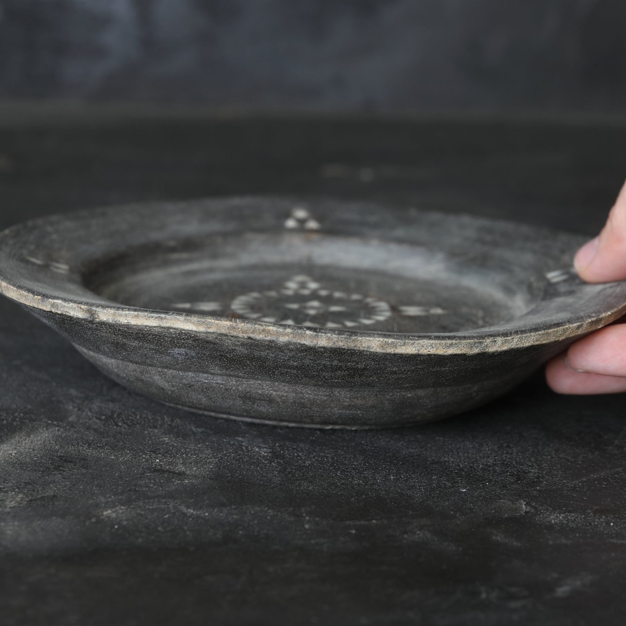 Antique wooden mother-of-pearl dish