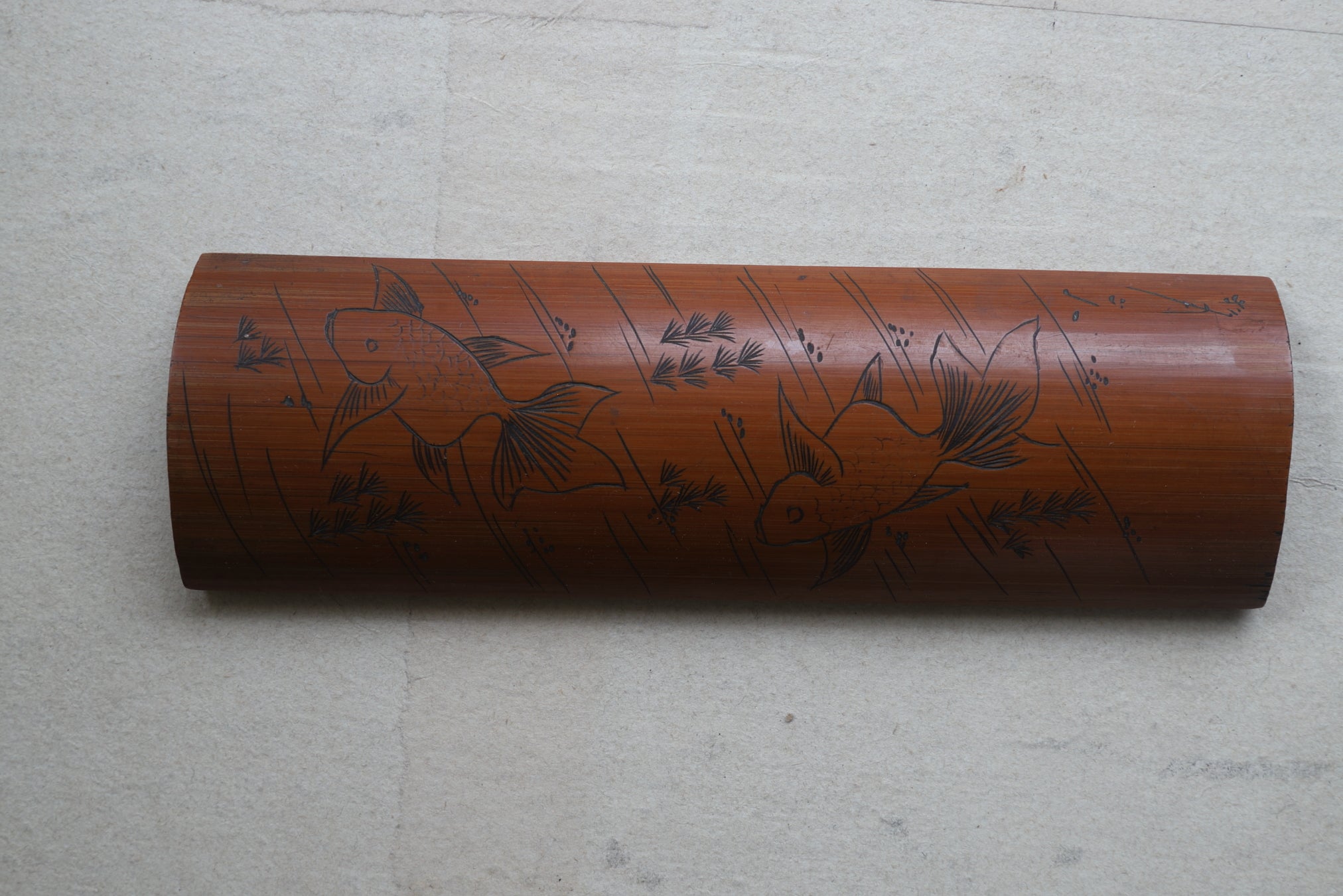 Antique Bamboo Tea-Leaf scoop with Goldfish design