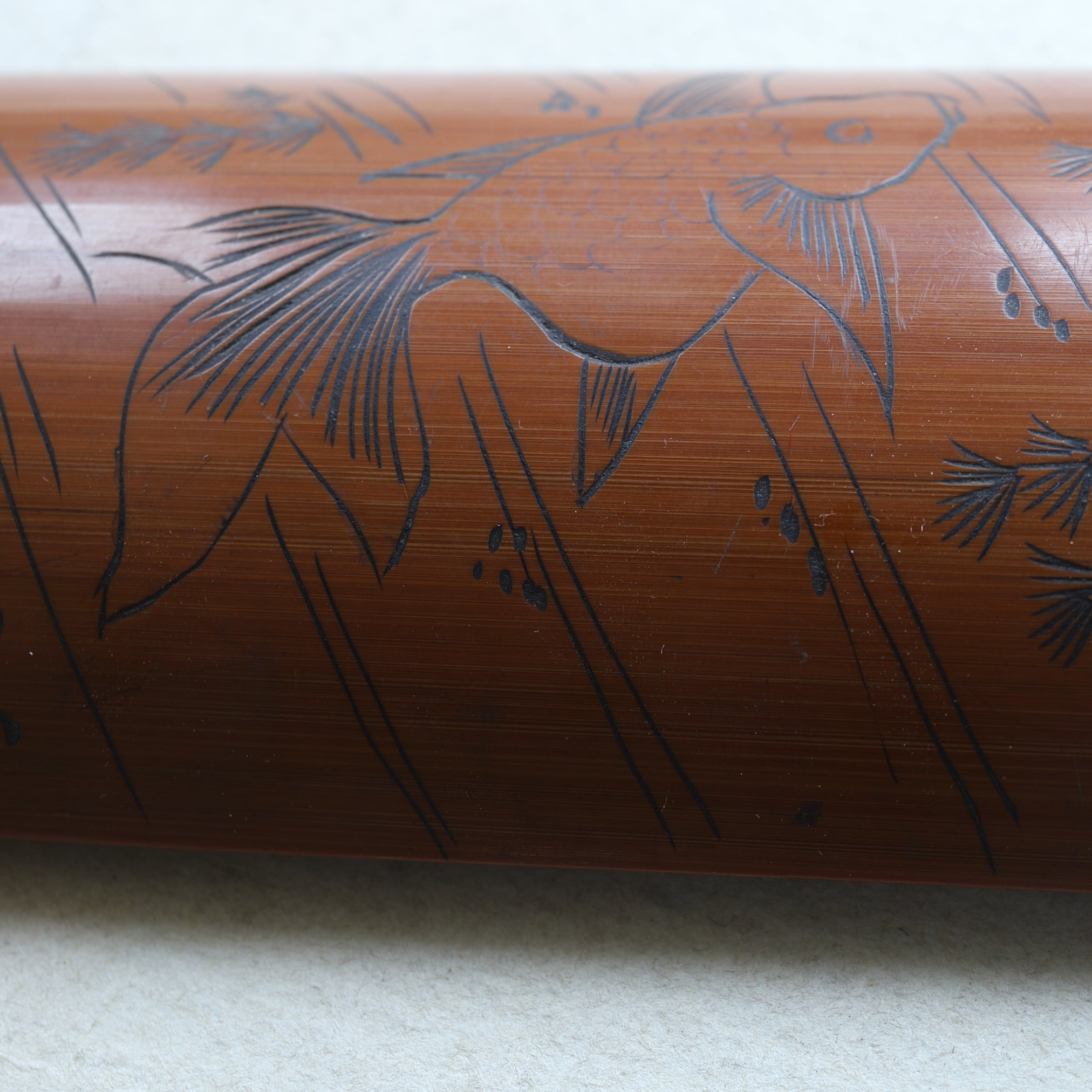 Antique Bamboo Tea-Leaf scoop with Goldfish design