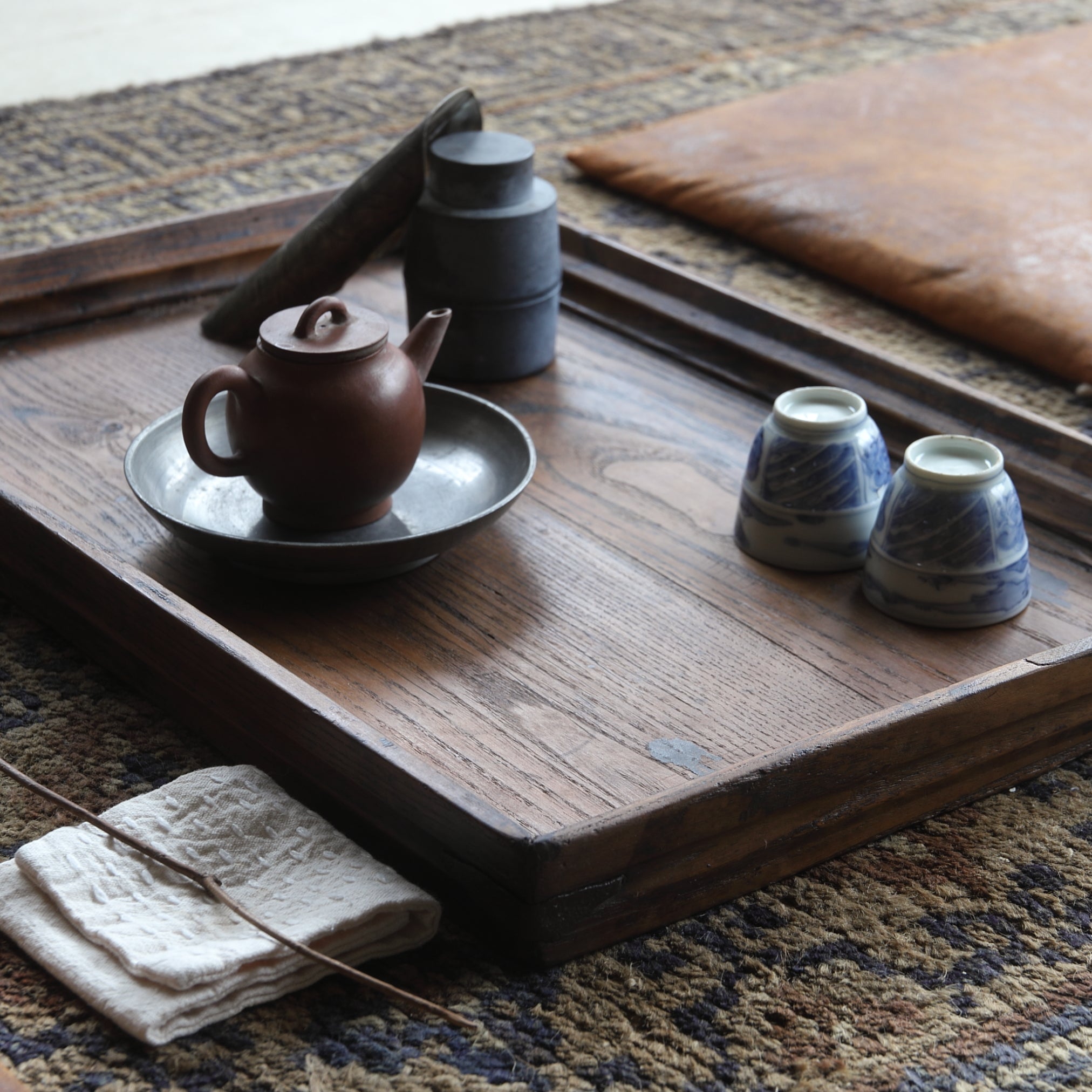 Korean Antique solid wood rectangular tray 2 Joseon Dynasty/1392-1897CE