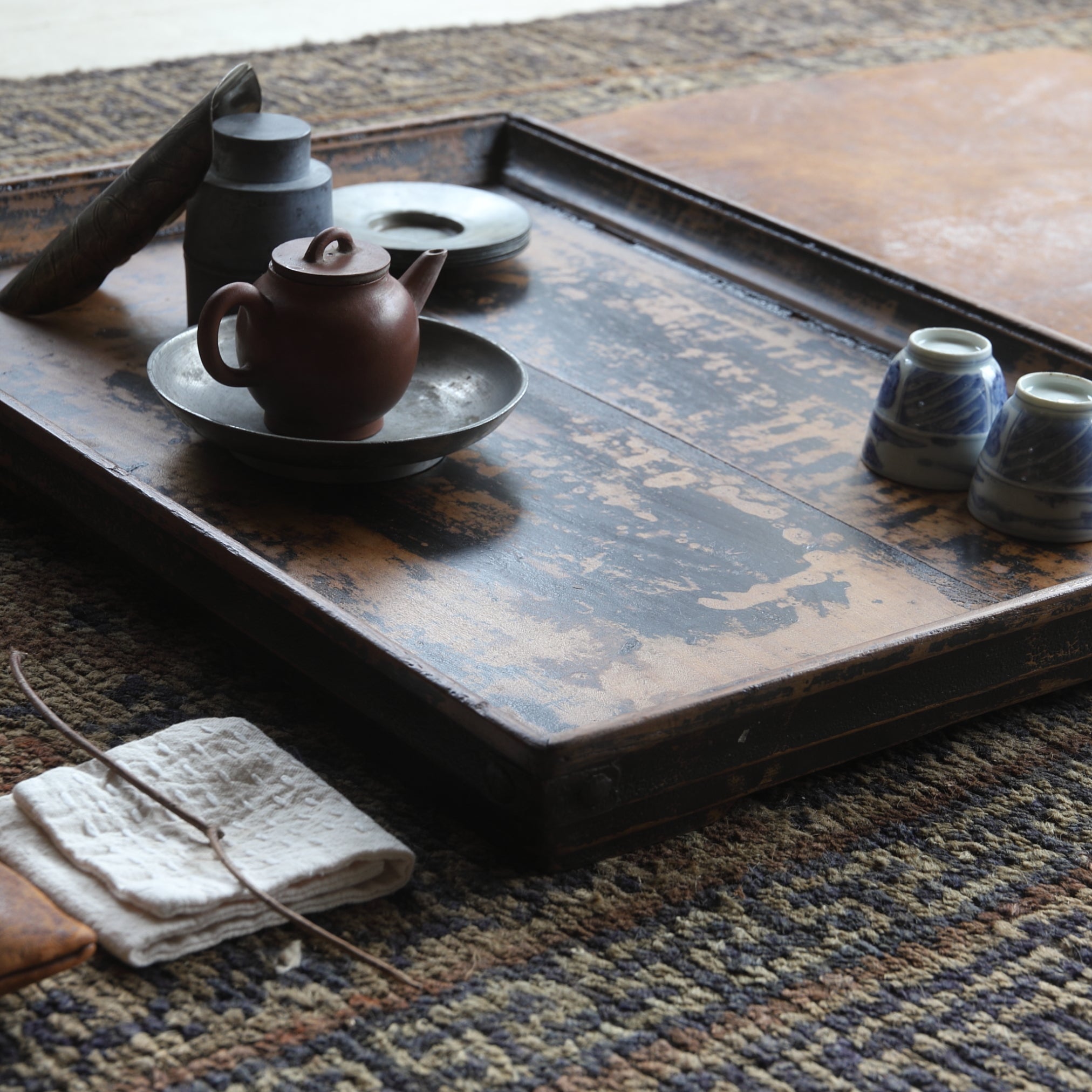 Korean Antique solid wood rectangular tray 4 Joseon Dynasty/1392-1897CE