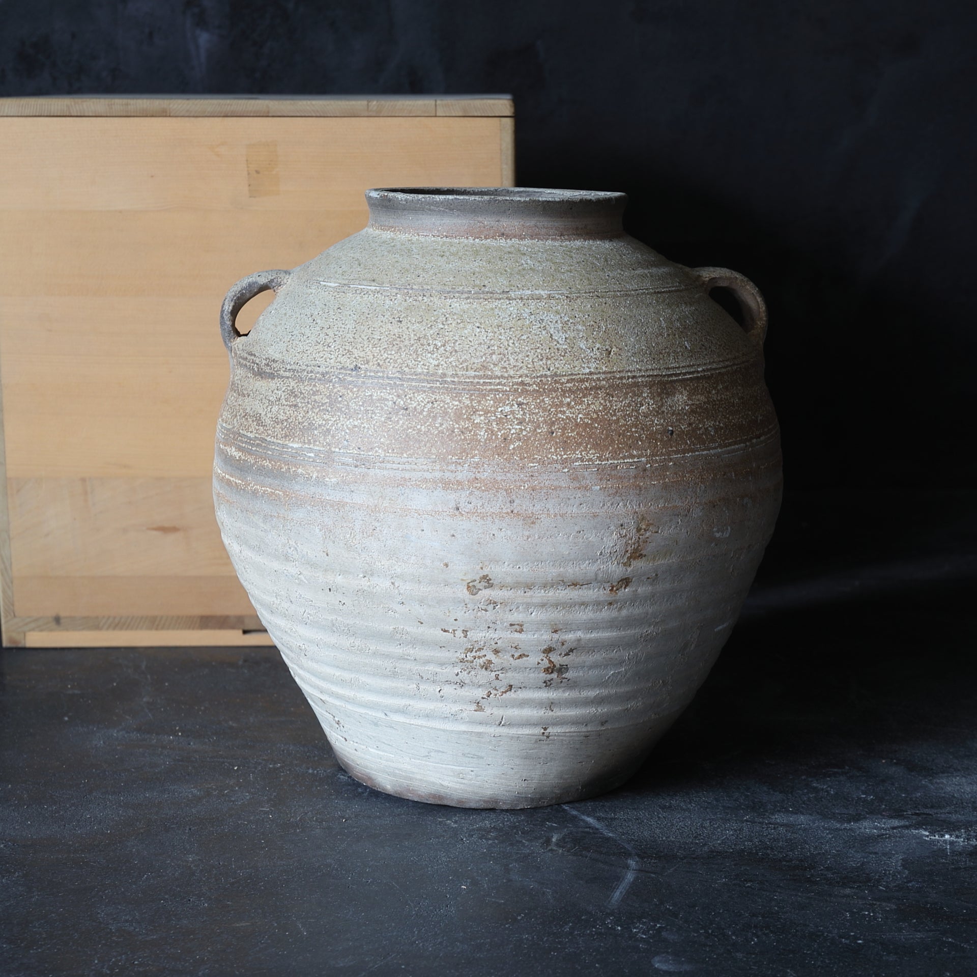 送料無料】漢時代 灰釉双耳壷 花入れ 花器 花瓶 高さ25cm 