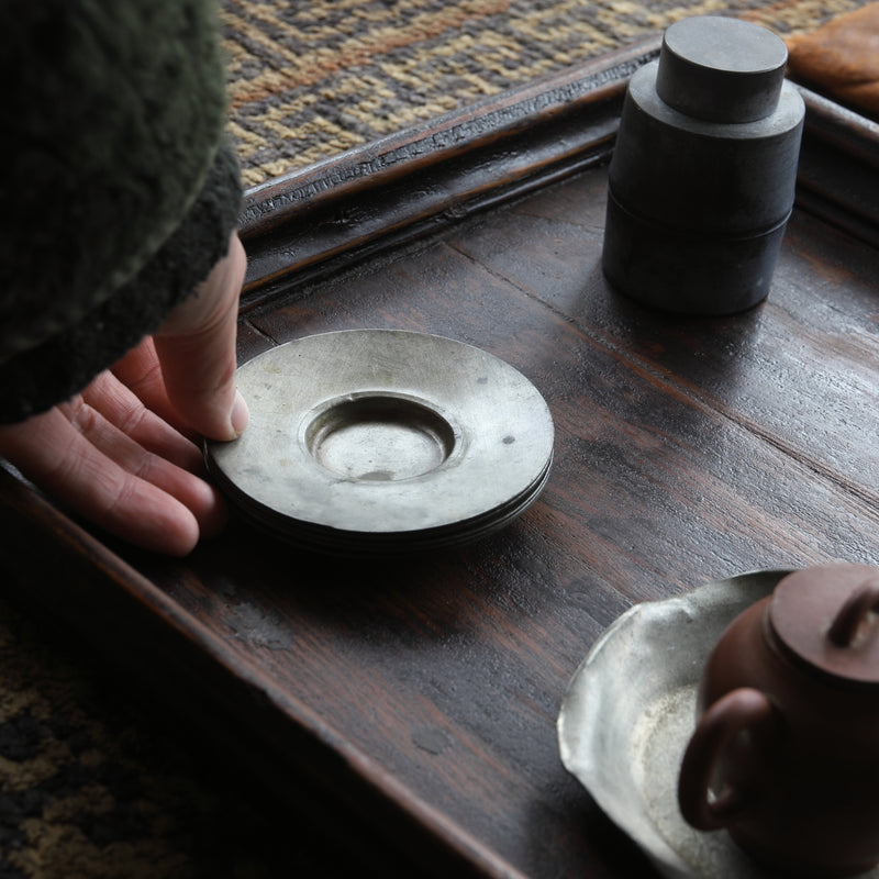 Antique Tin Circular Teacup Saucer Set of 5 Qing Dynasty/1616-1911CE