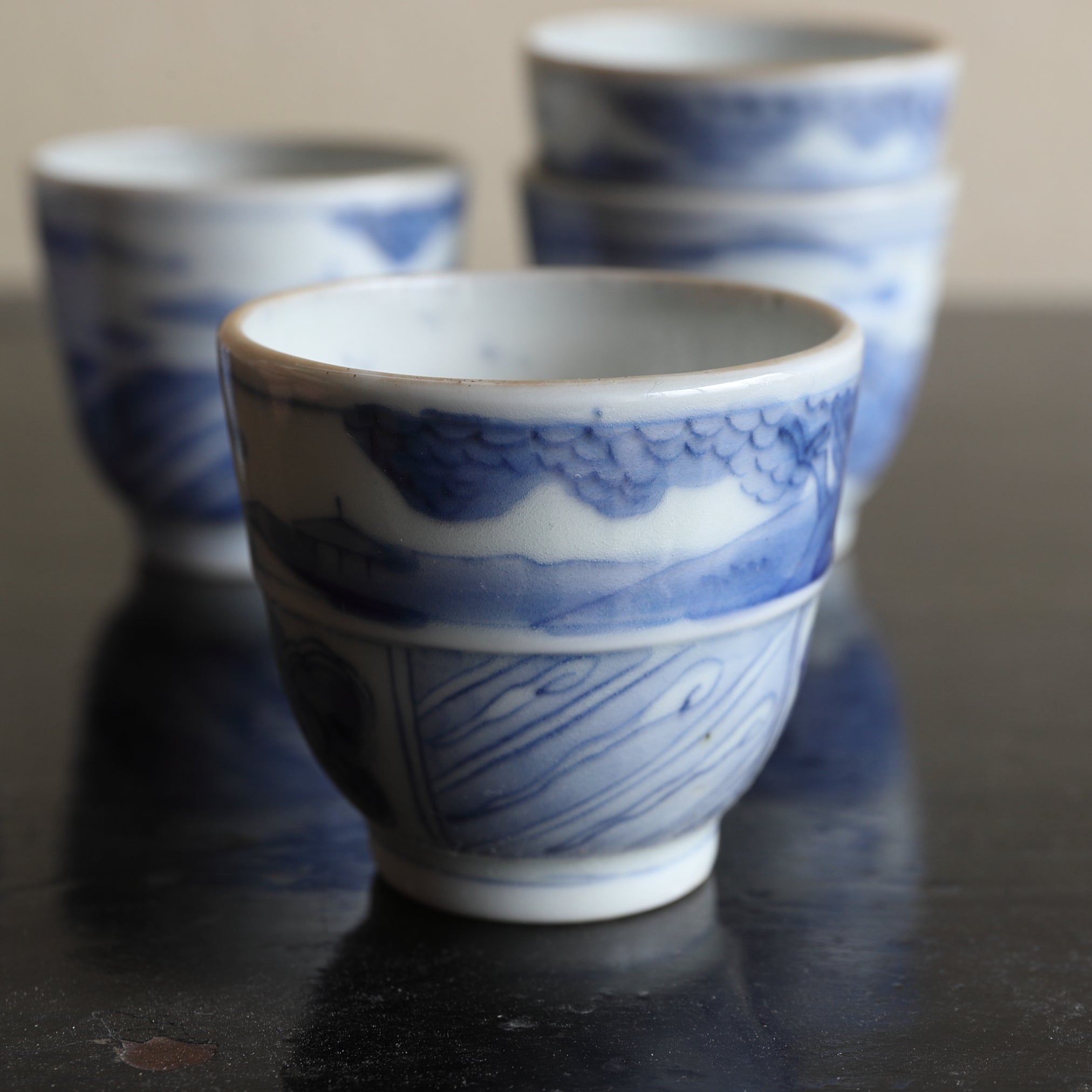 古伊万里蓝釉煎茶碗5件套 江戶/1603-1867CE