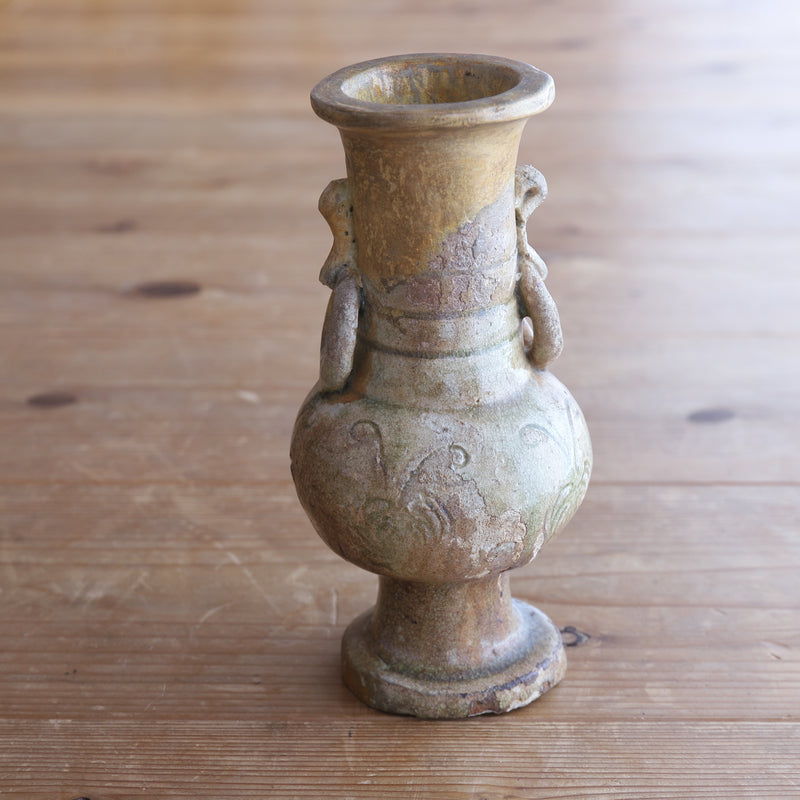 Ko-Seto ash glazed stamp flower designed vase Kamakura/1185-1333CE